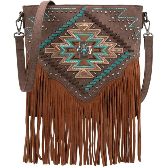 Western Crossbody Purse Vegan Leather Large Capacity Rugged Style - Picture 2 of 6